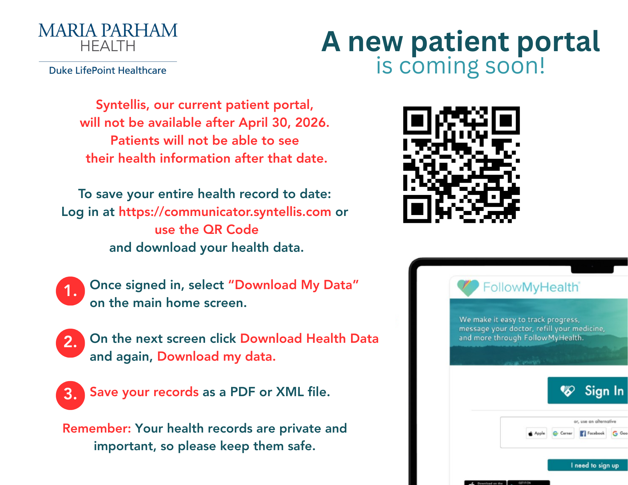 Maria Parham Health Announces Transition to New Patient Portal, Discontinuation of Syntellis
