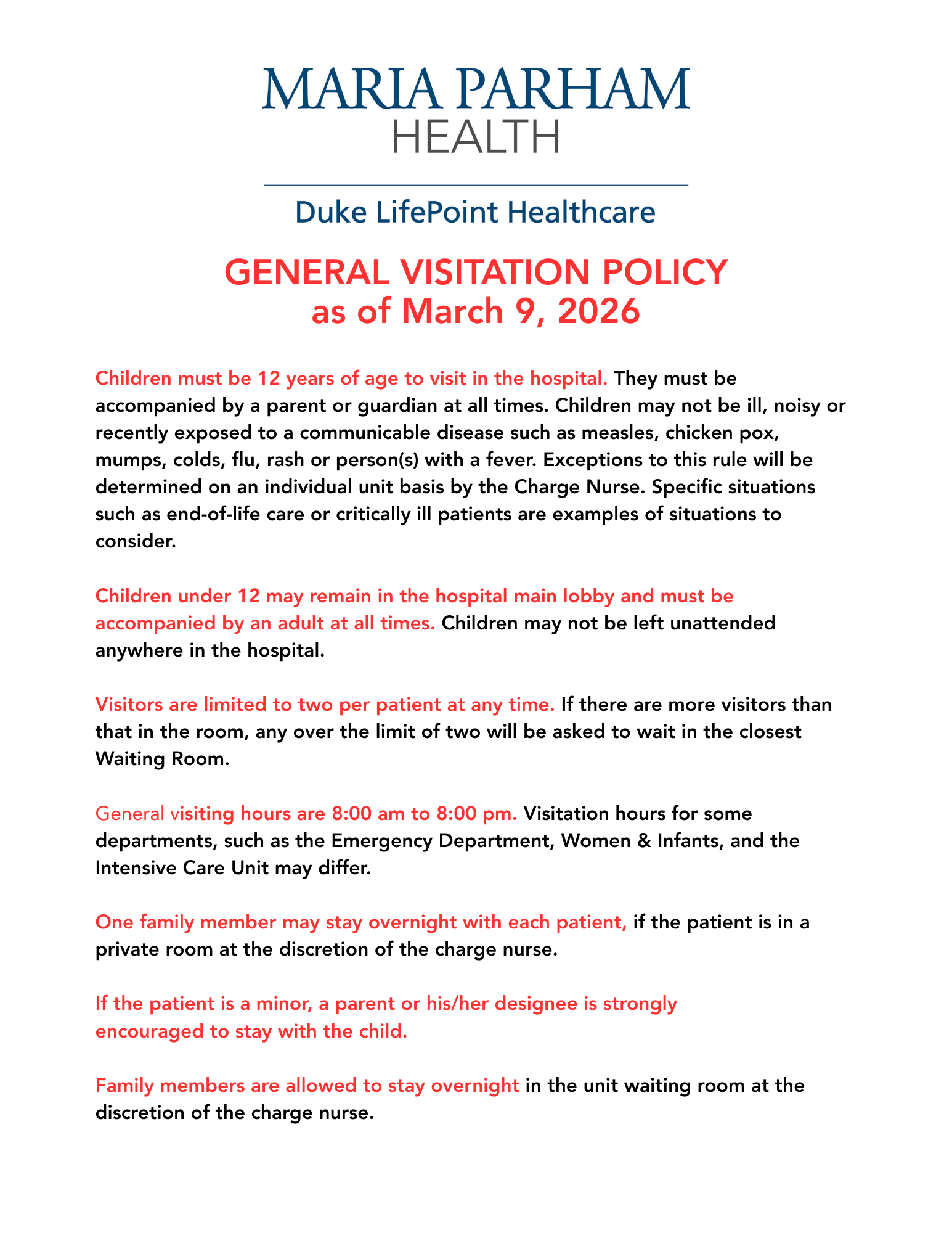 Maria Parham Health Lifts Temporary Visitor Restrictions as Flu Activity Declines